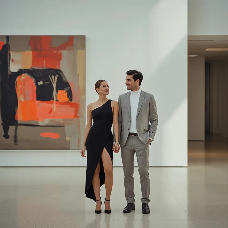A Romantic Couple Portrait in a Modern Art Museum | Simple couple photo prompt