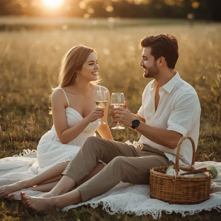 A Romantic Golden Hour Picnic with an Elegant Young Couple | Romantic Young Couple