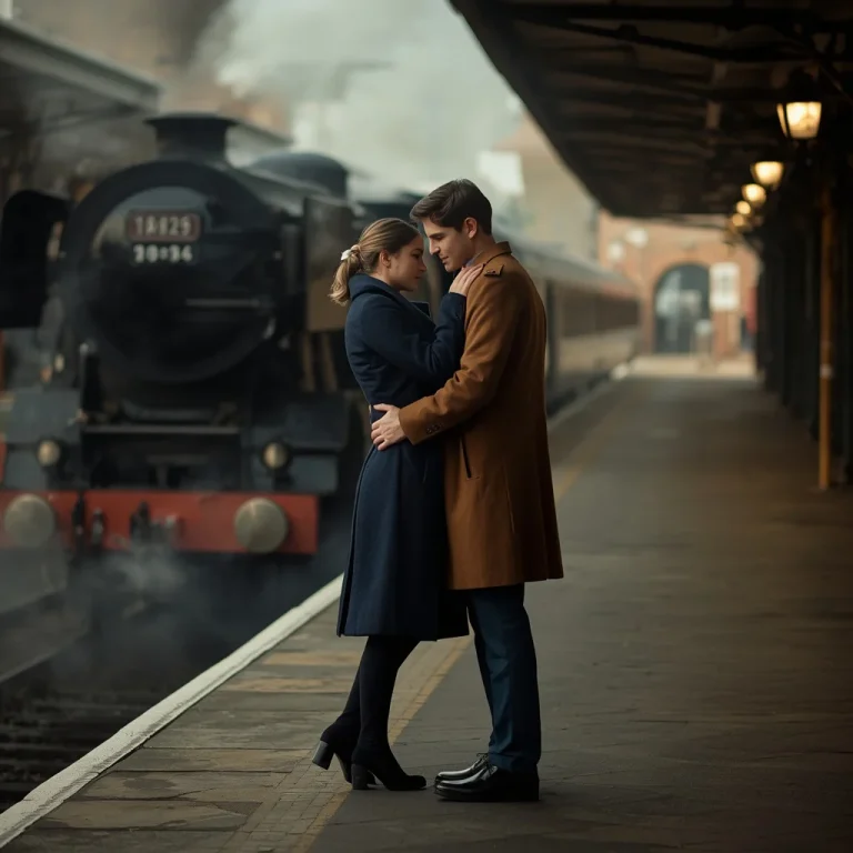 A Romantic Vintage Train Station Farewell of a Loving Couple | Romantic Young Couple