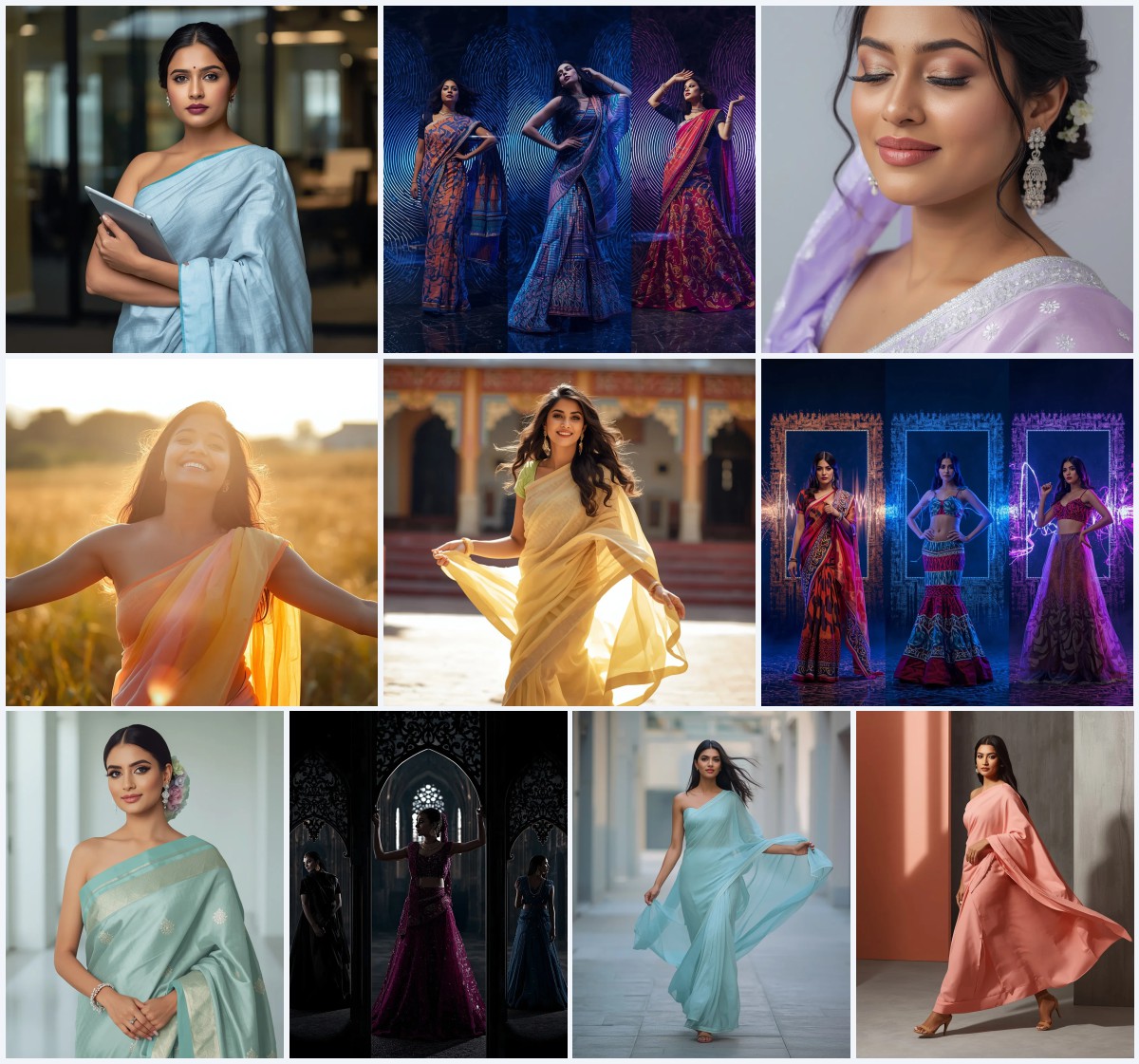 Best 10 Blue Saree AI Prompts for Serene and Elegant Aesthetics