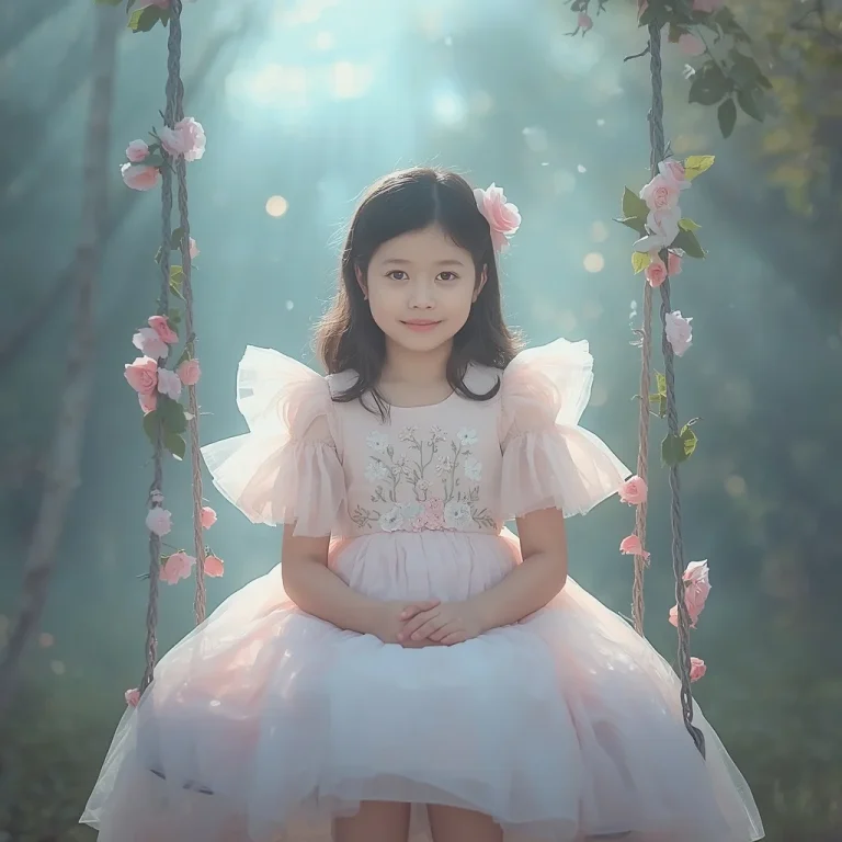 Dreamy Pastel Organza Ruffle Dress Portrait Girl | Dreamy Ethereal Portrait