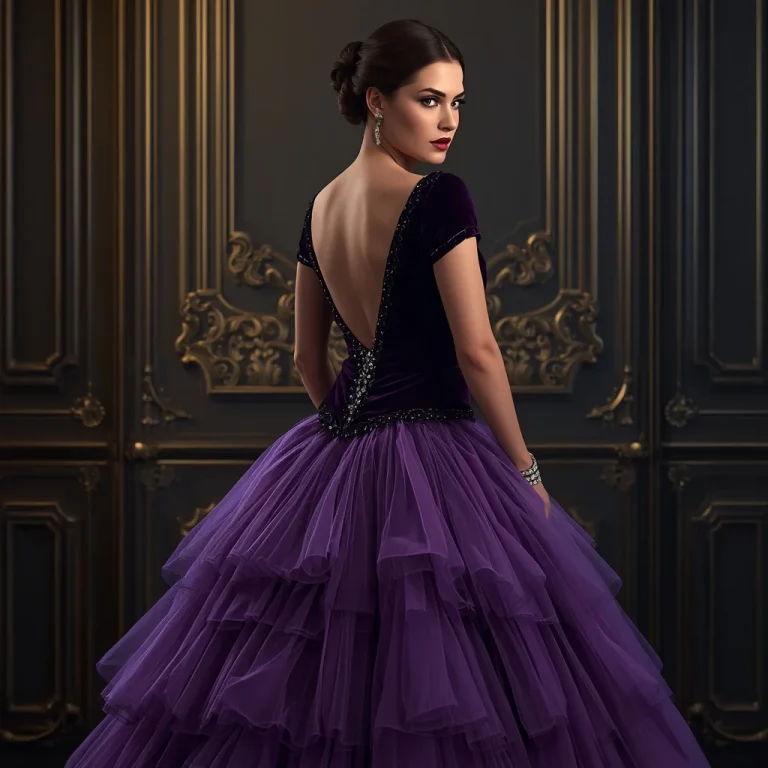 Glamorous Black Tie Affair in a Purple Velvet and Diamond Gown | female model ai prompt
