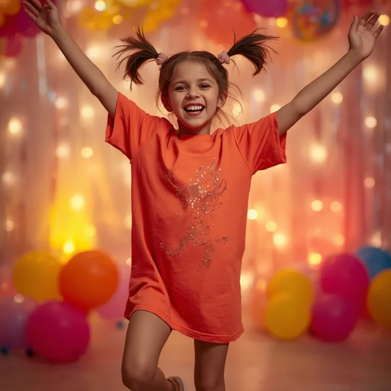 Playful Glitter T-Shirt Dress for a Fun Teen Party | Traditional prompt for girl in english