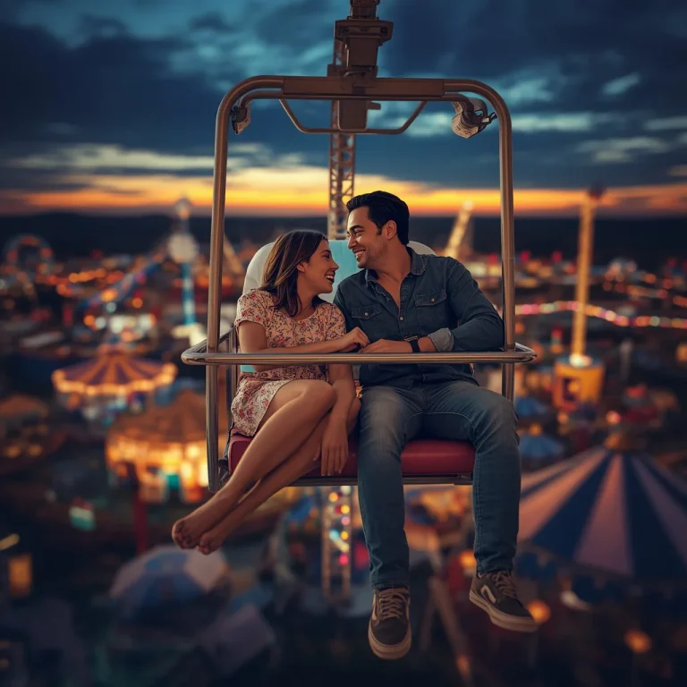 Romantic Couple’s Playful Moment on a Ferris Wheel | indian couple ai prompt